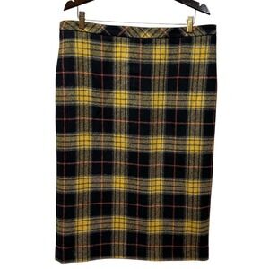 Pure Collection Pure Wool Tartan Midi Skirt Yellow Check Size US 14/16 NEW